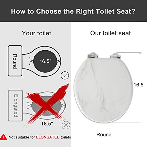 Angel Shiold ROUND Toilet Seat Molded Wood 16.5"(White Marble) | Quiet Close Quick Release Metal Hinges, Adjustable Fit for Standard Round Toilets, Easy to Install&Clean - color: White Marble-Round, size: Round-16.5“