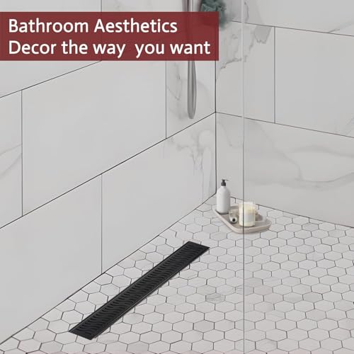 Linear Shower Drain, 28 inch Matte Black | Including Hair Catcher and Removable Grate, 304 Stainless Steel, Easy to Install and Clean (Drain Base Not Included) - color: Matte Black, size: 28 inch