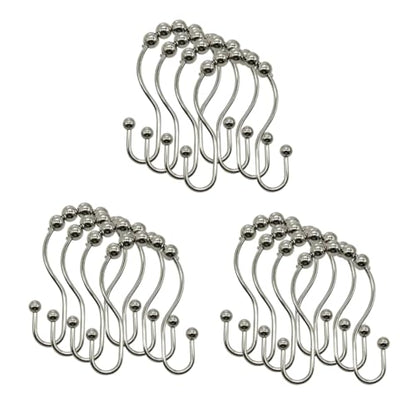 12Pcs Stainless Shower Curtain Hooks,Rust Proof Anti-Drop Curtain Hooks,Sturdy Metal Shower Curtain Rings,Glide Roller Double Shower Hooks,Smooth Sliding Rings for Bathroom Shower Rods Curtains,Silver