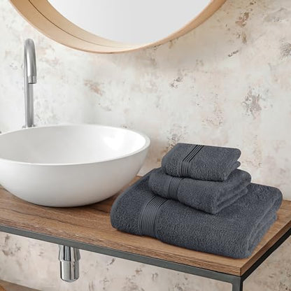 Belizzi Home Ultra Soft 3 Pack Cotton Towel Set, Contains a Bath Towel 28x55 inch, a Hand Towel 16x24 inch & a Wash Coth 12x12 inch, Ideal Everyday use, Compact & Lightweight - Charcoal Grey - color: Charcoal Grey, size: 3 Pack Towel Set