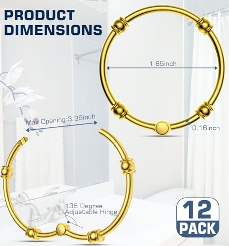 Gold Shower Curtain Rings, 12 Pcs Rust Proof Metal Curtain Hooks, Oval Snap Shower Rings for Curtain, Glide Smoothly for Bathroom Shower Rod, Zinc Alloy - color: Golden