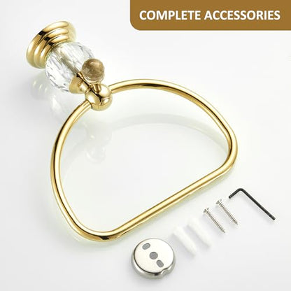 WOLIBEER Gold Towel Ring, Hand Towel Holder for Bathroom,Crystal Towel Holder, Round Hand Towel Ring Wall Mounted.