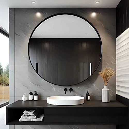 USHOWER 30 Inch Bathroom Mirrors for Over Sink | Circle Mirror with Metal Frame, Black Wall Mirror for Vanity, Entryway, Living Room, Hallway and Bedroom Decor - color: Black, size: 30"L x 30"W