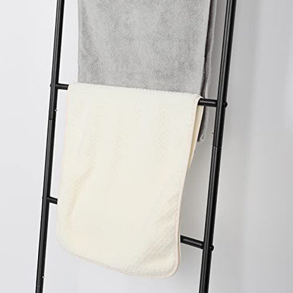 Vrisa Blanket Ladder Wall Leaning Blanket Rack Farmhouse 5-Tier Metal Blanket Holder with Shelf Bath Towel Storage for Bathroom Quilt Bedroom Living Room Pool Black