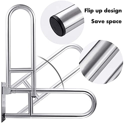 Handicap Grab Bars, Flip Up Bathroom Toilet Grab Bar, Wall Mount Handrails, 31.4 Inch Stainless Steel Handicap Shower Rails Provide Safety Grab for Pregnant Woman Elderly Disabled - size: 31.4"