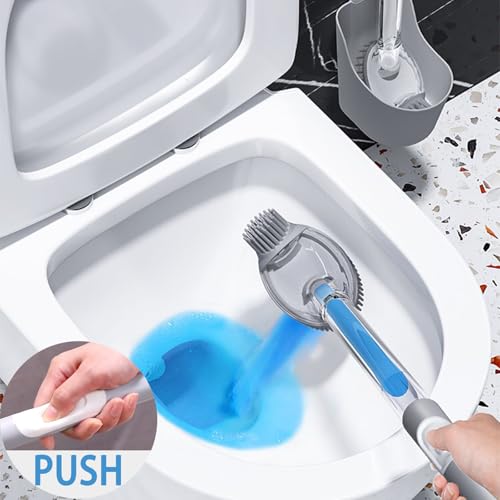 Silicone Toilet Bowl Brush and Holder Set, Bathroom Toilet Bowl Cleaner Brush, refillable Toilet Brush with soap Dispenser