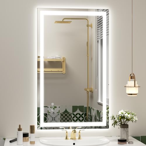 40x24 LED Lighted Bathroom Mirror for Vanity Wall | Front Light and Backlit, Anti-Fog, Memory, 3 Color, Tempered Glass, Dimmable, Rectangular, UL, Horizontal/ Vertical Mounted - color: Rectangular Led Bathroom Mirror, size: 40"L x 24"W