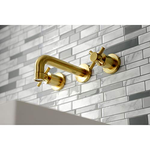 Kingston KS8127DX Wall Mount Bathroom Faucet, Brushed Brass