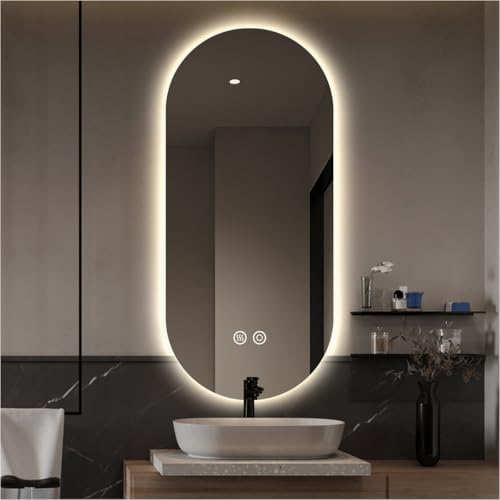 24" x 36" Oval Backlit LED Lighted Bathroom Mirror with Lights | Pill-Shaped Vanity Mirror for Wall, Anit-Fog, Stepless Dimmable, Memory Function, Frameless, Shatter-Proof, CRI≥93 - color: Mirror + Backlit (Low-iron, Copper-free Mirror), size: 36"L x 24"W
