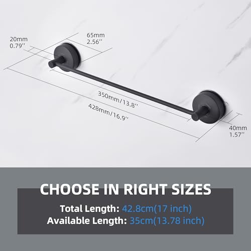 YOHOM Suction Cup Towel Bar for Shower 17 Inch Stainless Steel Bathroom Towel Rack Suction Washcloth Holder Vacuum Hand Towel Bar for Glass Shower Door Matte Black - color: 17inch-black