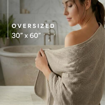 S&T INC. Aura Waffle Bath Towels, 4 Pack, 30" x 60", Beige | Quick-Dry, 420GSM, Absorbent Microfiber, Lightweight, Sewn-In Hang Loop, Compact for Home, Gym, and Travel - color: Beige
