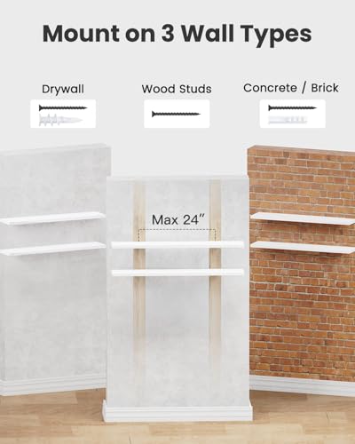 AMADA HOMEFURNISHING Floating Shelves Wall Mounted, 47 x 8 Inch Wall Shelves for Bathroom, Bedroom, Living Room, White Shelves Set of 2 - color: White, size: 47 inches