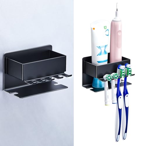 Toothbrush Head Holders, Electric Tooth Brush Head Holder, Adhesive Toothpaste Holder for Shower Bathrooms, Wall Mounted Tooth Brushing Holder Organizer Storage (Black, Small) - color: Black, size: Small