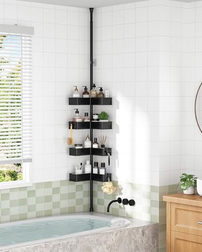 Kitsure Tension Pole Shower Caddy - Adjustable Corner Shower Shelf with Metal Baskets, Rust-Resistant Bathroom Shower Organizer, No-Drill Installation, (Adjustable Height: 34.2-114.1 in), W 7.5 in