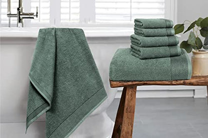 100% Cotton Ultra Soft 6 Pack Towel Set, Contains 2 Bath Towels 28x55 inchs, 2 Hand Towels 16x24 inchs & 2 Washcloths 12x12 inchs, Compact Lightweight & Highly Absorbant - Jade - color: Jade, size: 6 Pack Towel Set