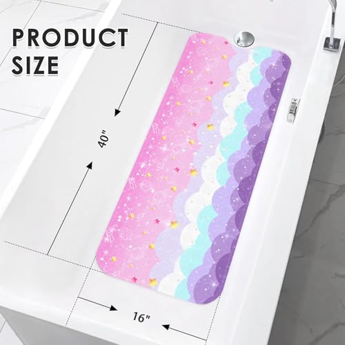 Cute Pink Purple Galaxy Bathtub Shower Mat Planet Cloudy Sky Non-Slip Tub Mat Extra Long Bath Floor Mats 40X16 Inch Machine Washable for Bathroom Tub Bath Mat for Toddler and Baby - color: Pink Purple Galaxy