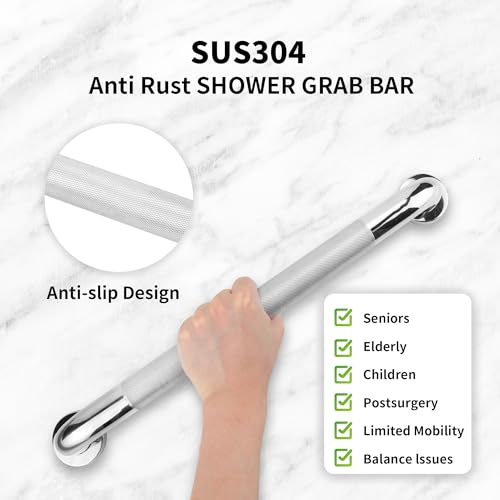 2 Pack 20 Inch Anti Slip Shower Grab Bar, 304 Stainless Steel 1.25" Diameter Anti-Slip Handicap Grab Bar, Satin Brushed Nickel Knurled - size: 20 Inch