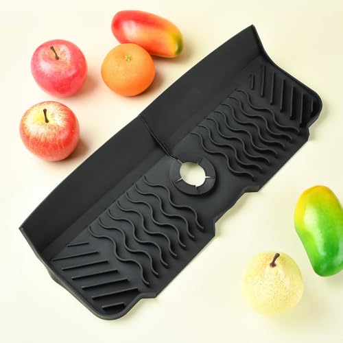 Craftdady 17.5'' Faucet Mat for Kitchen Sink Silicone Sink Splash Guard | 5° Slope Fast Self-draining Black Kitchen Sink Faucet Mat Behind Faucet fit for Countertop Bathroom Farmhouse - color: Black