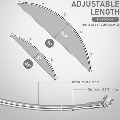 Curved Shower Curtain Rod, Need to Drill, 35-76 inches Adjustable Curved Shower Rod Rustproof Shower Rod Round Shower Curtain Rod for Bathroom, Bathtub, Stall, Stainless Steel, Chrome - color: chrome