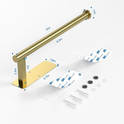 Paper Towel Holder Under Cabinet No Drilling, Self Adhesive Paper Towel Holder Wall Mount for Kitchen Rack, Under Counter Napin Holder No Drill, RV, 304 Stainless Steel, Gold Brass - color: Gold