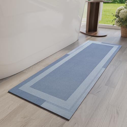 YDKGL Non Slip Bath Mat Long Ultra Thin Bathroom Rugs Runner Fit Under Door | Quick Dry Absorbent Washable Rubber Backing Bath Rug Shower Bathroom Floor Mat for Sink Bathtub Shower Entrance Blue 17"x47" - color: A- Blue, size: 17” x 47“