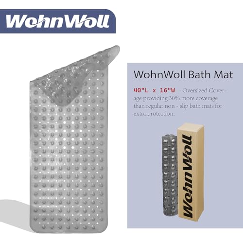 Non-Slip Bath Tub Mat, Extra Large 40x16 Inch Shower Mat with Suction Cups & Drain Holes, Quick Dry Soft Mat for Bathroom Floor Safety, Bubble Style, Gray - color: Gray