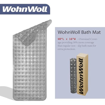 Non-Slip Bath Tub Mat, Extra Large 40x16 Inch Shower Mat with Suction Cups & Drain Holes, Quick Dry Soft Mat for Bathroom Floor Safety, Bubble Style, Gray - color: Gray