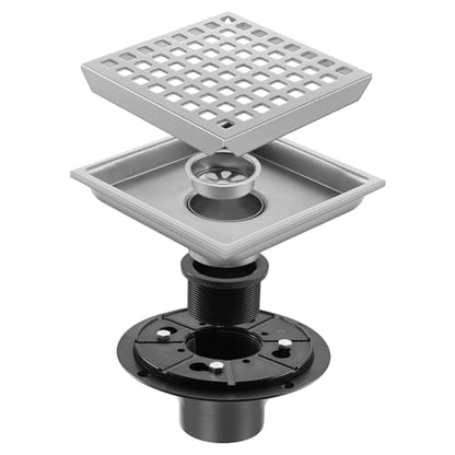 Shower Drain, Chrome 6 inch Square Shower Floor Drain with Flange, Silver Removeable Grid Panel SUS 304 Stainless Steel Square Shower Drain - color: Chrome, size: 6 inch