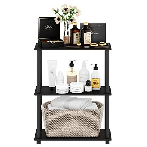 Furinno TURN-N-TUBE Storage Shelves, 3-Tier Book Shelf, Corner Shelf, Toolless Open Shelves, for Organization and Storage, Living Room, Garage, Home Office, Espresso