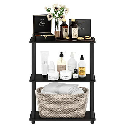 Furinno TURN-N-TUBE Storage Shelves, 3-Tier Book Shelf, Corner Shelf, Toolless Open Shelves, for Organization and Storage, Living Room, Garage, Home Office, Espresso