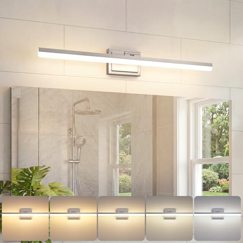 VOLISUN Modern Bathroom Vanity Light 31.5 inch, Rotatable, 28W Dimmable 5CCT Led Bathroom Light Fixture Over Mirror, Brushed Nickel Bar Vanity Light for Bathrooms Mirror Restroom-ETL Certificated - color: Brushed Nickel, size: 31.5 inch
