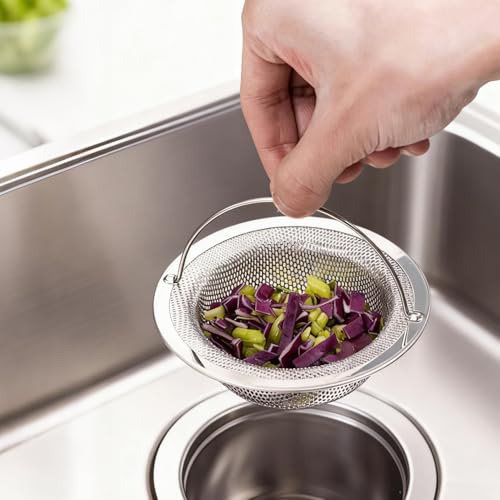 Sink Strainer Kitchen Drain Stainless Steel Filter Basket Garbage Catcher for Sink Drain Hole Food Waste Stopper for Kitchen Bathroom Laundry - color: Silver, size: 4.4 Inch