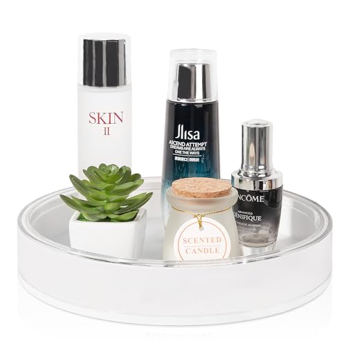 360 Rotating Makeup Organizer Perfume Tray Skincare Holder, Small White | Spinning Cosmetic Storage Bathroom Countertop Organizer Lazy Susan Turntable for Dresser, Vanity, Kitchen - color: White, size: 9"