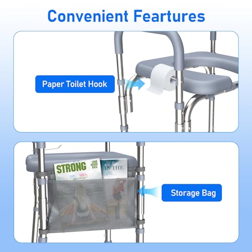 Raised Toilet Seat with Handles,Toilet Seat Risers with Adjustable Height & Width, 400lb Capacity, Fit Any Toilet for Easy & Independent Use, Secure Support for Seniors, Bariatric & Disabled, Gery