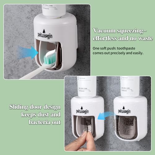 Toothpaste Dispenser,Wall-Mounted Automatic Toothpaste,Designed specifically for Home use, with Adhesive Pad and Cleaning Brush (No Design)