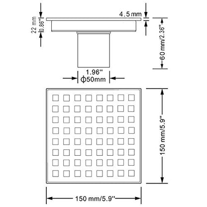 TRUSTMI 6 Inch Square Shower Floor Drain with Removable Grid Grate Cover, SUS 304 Stainless Steel,Brushed Gold - size: Grid Cover