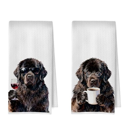 Funny Newfoundland Kitchen Towels Set - Funny Newfoundland Dog Gifts Decorative Waffle Dish Towels, Coffee Bar Decor Hand Towel, Home Bar Wine Gifts Tea Towe, 16x24 Inch Set of 2 - color: Newfoundland