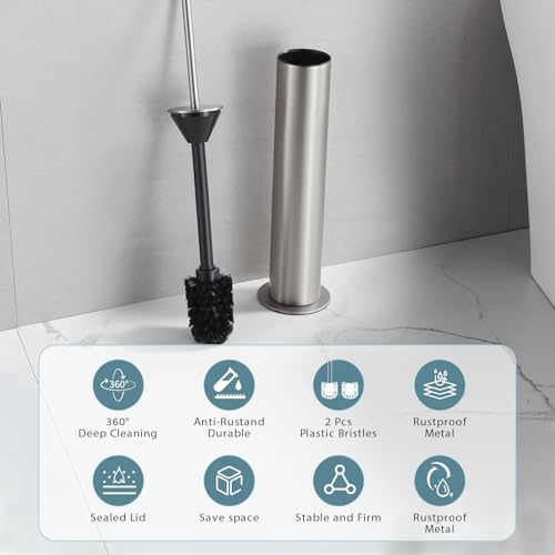 BGL Toilet Brush and Holder Set, Heavy Duty 304 Stainless Steel, Round Base and Long Handle for Bathroom Deep Cleaning, Drip-Proof, Space Saving for Storag, Stainless Steel - color: Stainless Steel