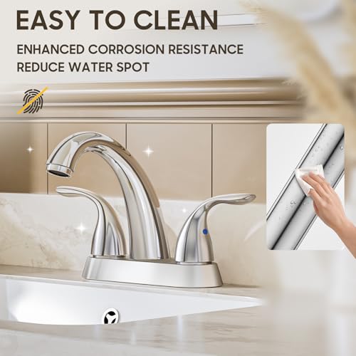 Chrome 4 Inch 2 Handle Centerset 2 or 3 Holes Bathroom Faucet, Vanity Sink Faucet with Copper Pop Up Drain and Water Supply Lines, BF008-5-C - color: Chrome, style: 1 Pack