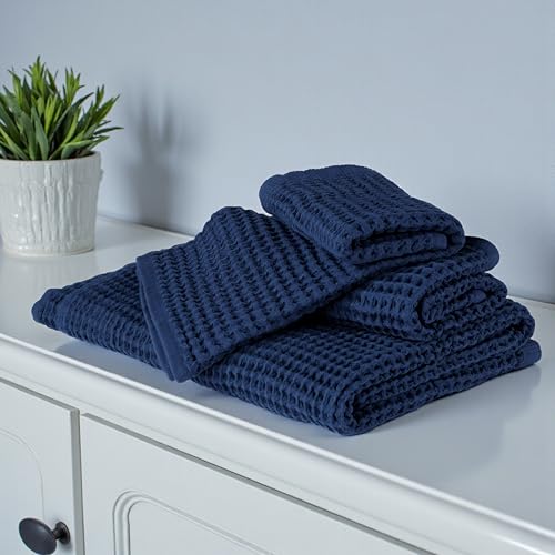 DEMMEX Organic Cotton Waffle Weave Turkish Bath Towel - Ultra Soft Lightweight Quick Dry, Oeko-Tex Certified, 100% Turkish Cotton (Navy Blue, Large (60x30)) - color: Navy Blue