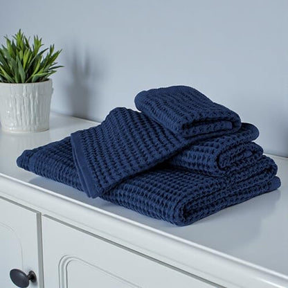 DEMMEX Organic Cotton Waffle Weave Turkish Bath Towel - Ultra Soft Lightweight Quick Dry, Oeko-Tex Certified, 100% Turkish Cotton (Navy Blue, Large (60x30)) - color: Navy Blue