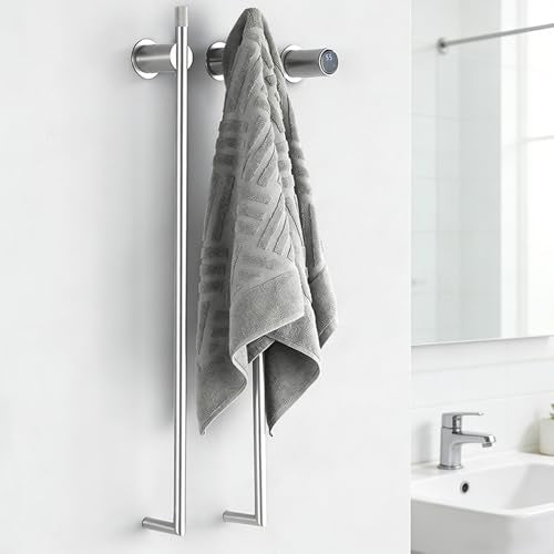 Bathroom Heated Towel Rack, Chrome Towel Warmer,2Bars,110V | Smart Touch Control, Wall Mounted, Concealed Hardwired, Stainless Steel, Dry Towels in Modern Bathrooms, Space-Saving Design - color: Chrome-2 Bars