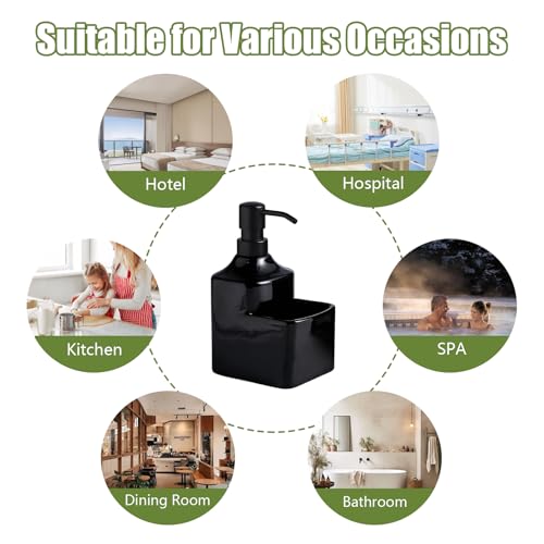 Gets Soap Dispenser Black Ceramic Pump Bottle with Storage Holder | Countertop Liquid Hand Wash Bottle with Organizer Tray for Bathroom, Kitchen, Refillable Modern Dispenser for Vanity Sink - size: Black With Sponge Holder