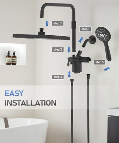 Filtered Shower Head with Handheld Spray Combo,12 inch High Pressure Rainfall Shower Head with Adjustable Slide Bar,Dual Rainfall Showerhead,Bathroom Accessories,Black