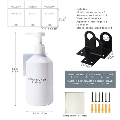 3-Chamber Shampoo & Conditioner Dispenser - Wall-Mounted Soap Dispenser Plastic Bottles with 4CC Pumps, No Drill Installation, Refillable for Bathroom, RV, Commercial Use White - color: White