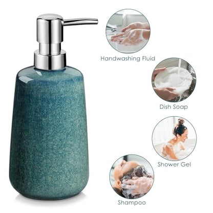 vancasso Green Bathroom Accessories Set, Ceramic Soap Dispenser and Toothbrush Holder Sets, Stoneware 4 Pcs Bathroom Sink Set for Modern Home Decor, Series Starry - style: Green