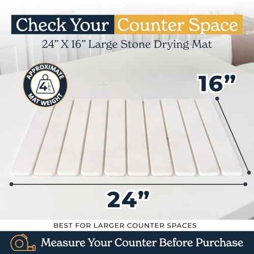 Oleex 3-Pack Stone Dish Drying Mat Set Includes 1 Large 24”x16” & 2 Small 4”x9” for Kitchen Counter-Collapsible Diatomaceous Earth Pad Absorbs Water & Dries Dishes Fast, Non-slip, Odor-Resistant Mats - color: White