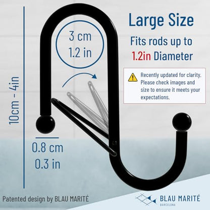 6 S-Shaped Hooks with Anti-Fall System. Anti Drop S-Shaped Hook with Safety Buckle to Prevent Falls. Heavy Duty. (Black, 4in Long (Diameter Rod<1.2in)) - color: Black, size: Large - 1.2In Diameter