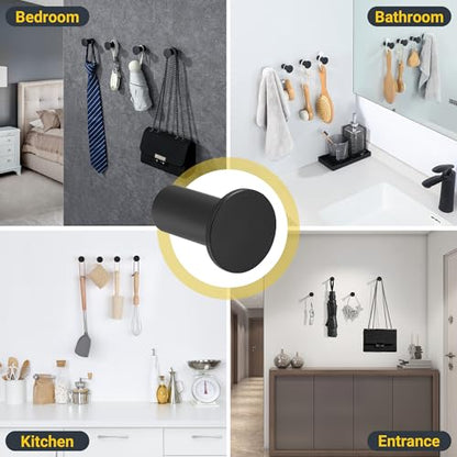 SAYAYO Black Towel Hooks for Bathrooms, Heavy Duty Wall Hooks for Hanging | Modern Coat Hook, SUS 304 Stainless Steel Robe Hook, 4 PCS - color: Black
