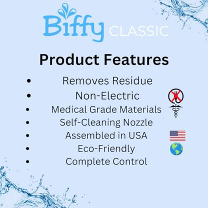 The BIFFY Classic Bidet Attachment- Physician Designed & Clinically Tested, Self-Cleaning, 8-Stream Spray with Adjustable Pressure and Pattern, Non-Electric, Assembled in USA